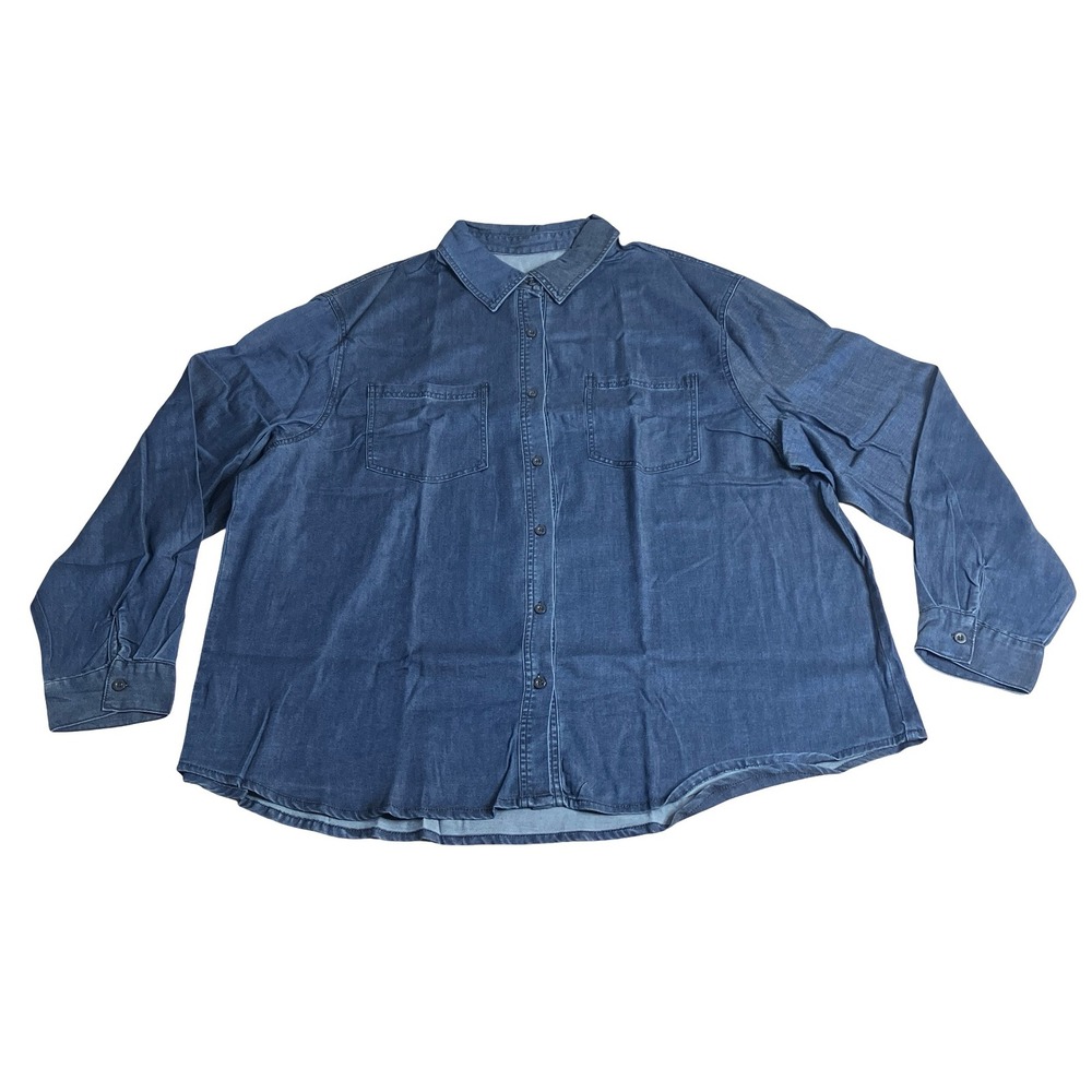 POSHGLAM Maternity Chambray Shirt Womens XL Blue Lyocell Button Down Long Sleeve